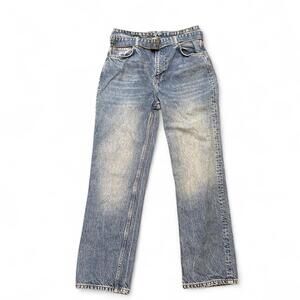 Reformation Cynthia Belted High-Rise Straight Leg Blue Jeans, sz Medium